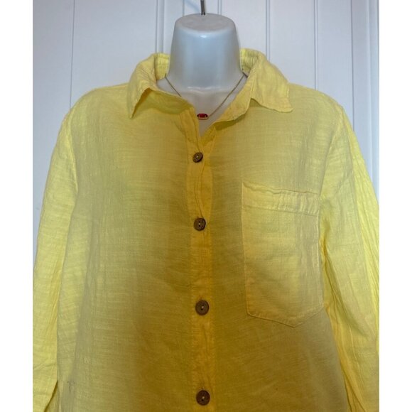 Six Fifty Cropped Peasant Shirt Button Up Gauzy Women Vibrant Summer NWT, Large - Picture 7 of 13